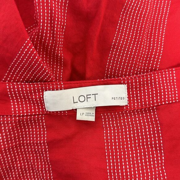 LOFT Petite Red Cotton Striped Wrap Top Sz  LP - Picture 8 of 12